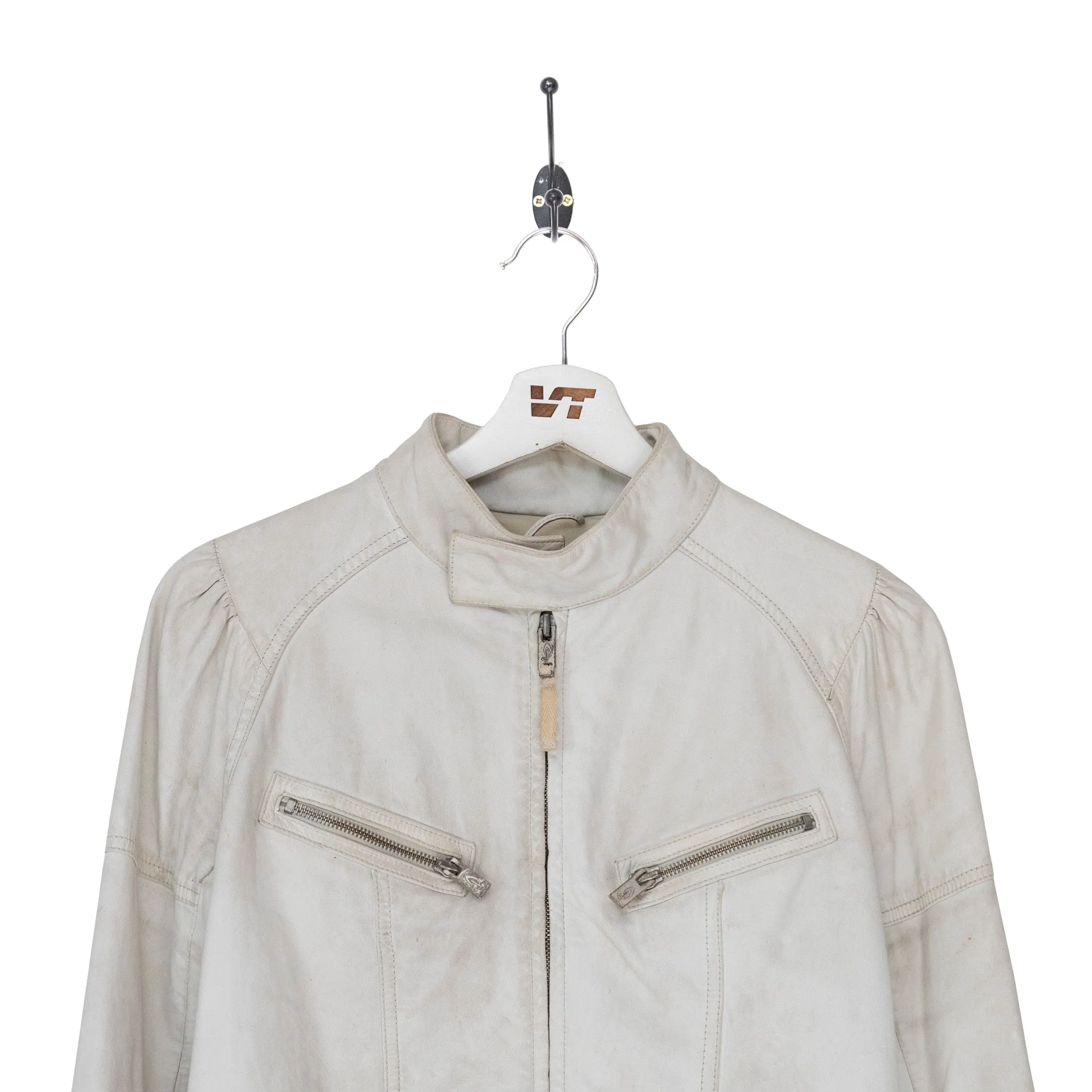 Diesel White Leather Racer Jacket