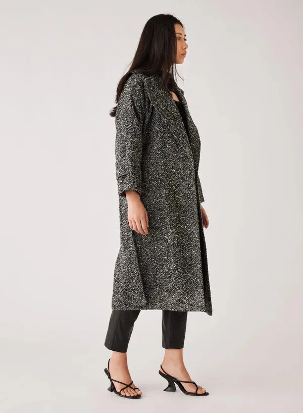 Esmaee Kingston Wrap Coat (Black/White Boucle Twil)