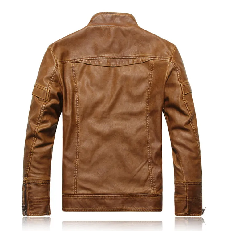 Fashion Simple Pocket Men's Leather Jacket