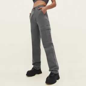 Female Cargo Trouser in Acid Wash Grey (6 Pockets)