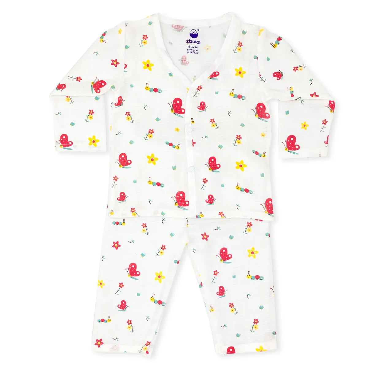 Full sleeve Jabla Pyjama Set -Pure Muslin -Red Butterfly