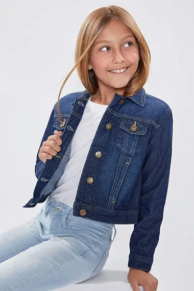 Girls Drop Shoulder Oversized Denim Jacket With Pockets