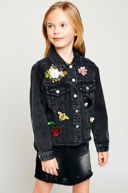 Girls Embellished Denim Jacket