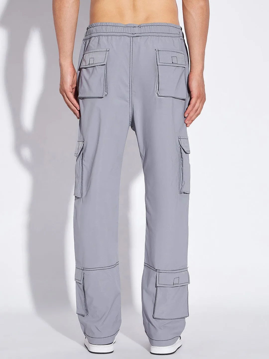 Grey Contrast Stitch Cargo Trackpants