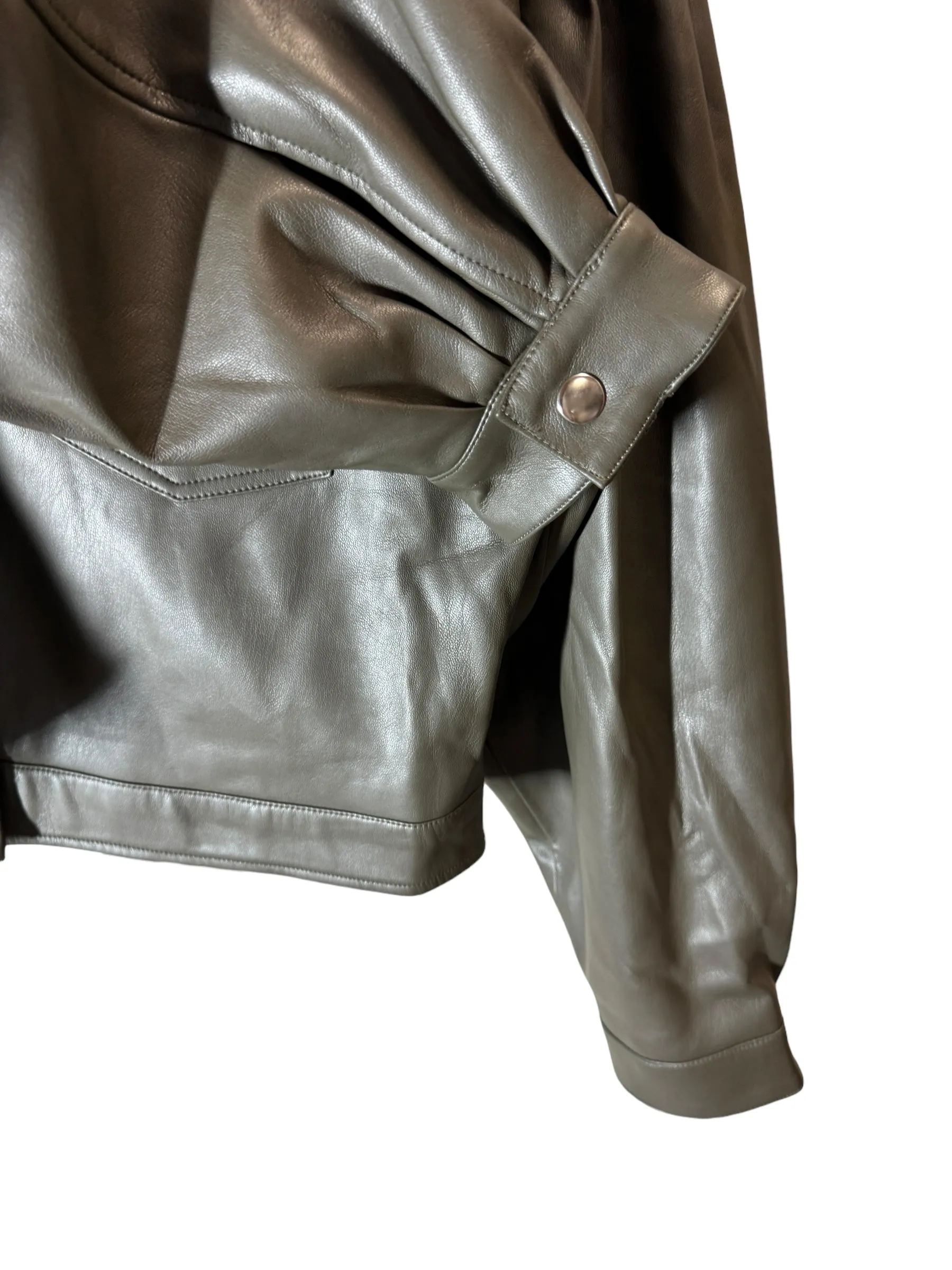 Jacket Leather By Tahari By Arthur Levine In Green, Size: M