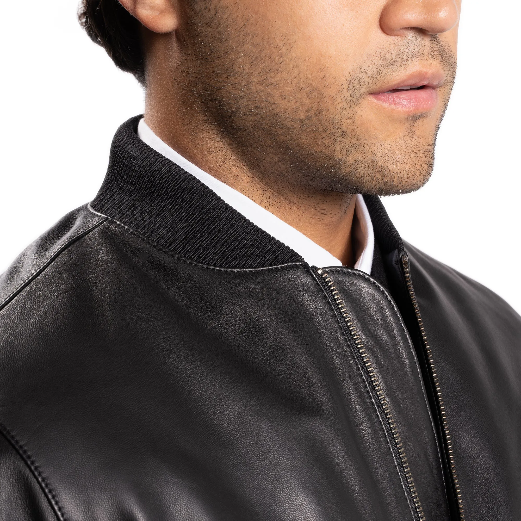 Leather Bomber Jacket - Black