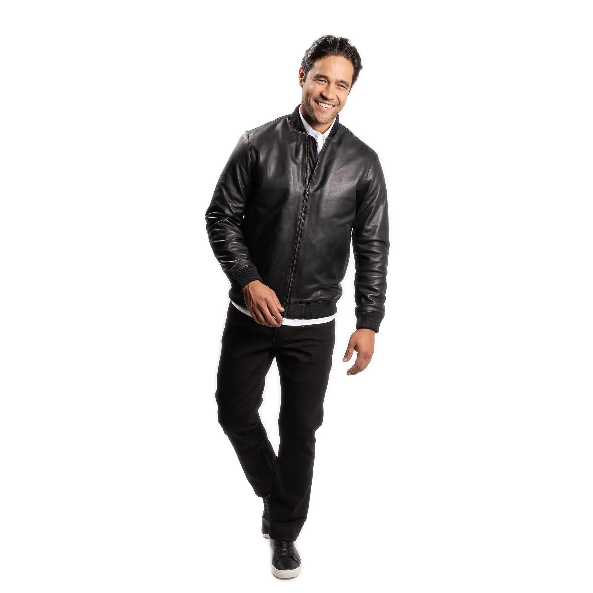 Leather Bomber Jacket - Black