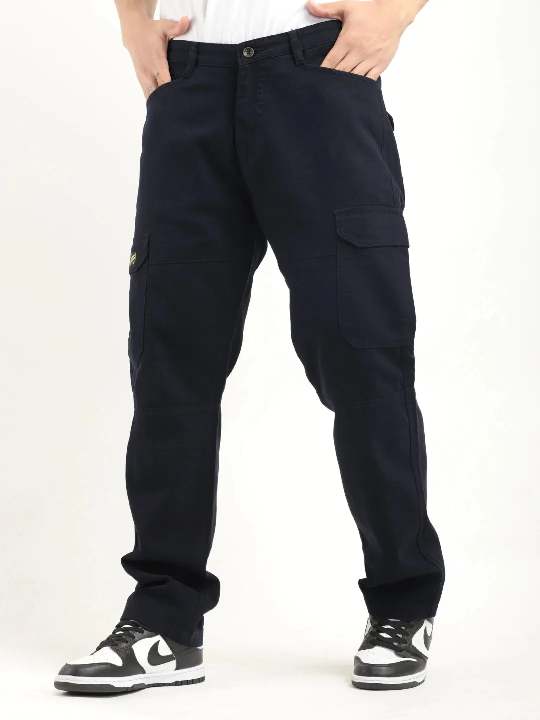 Leo Navy Blue Full Length Plus Size Cargo