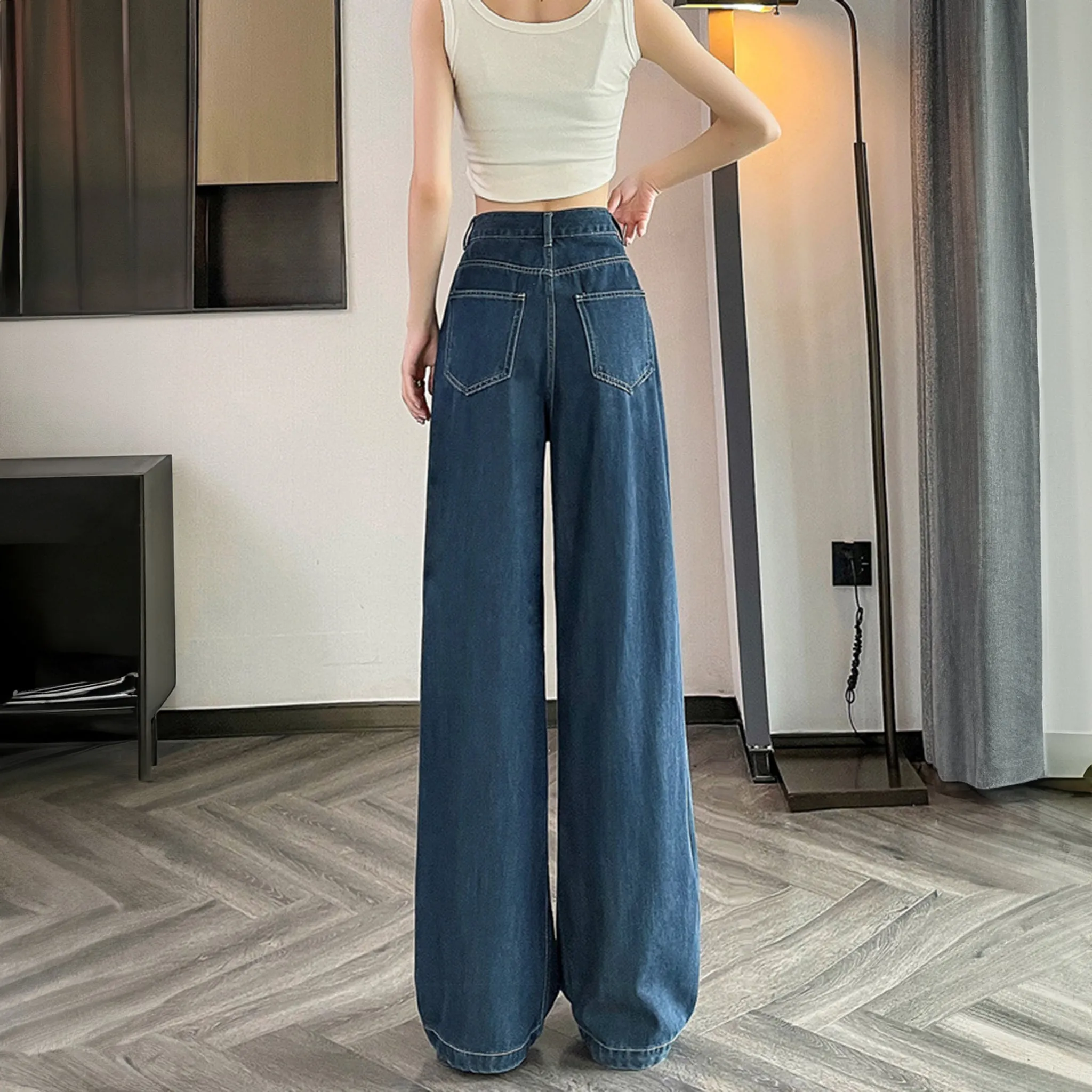 Light Blue Cotton Korean baggy pants for women