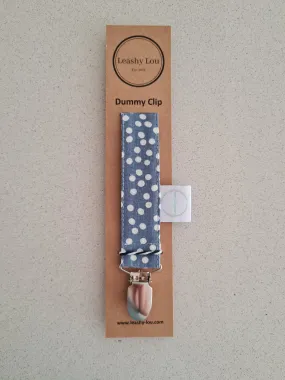 Linen Blue Polkadots Dummy Clip / Pacifier Clip