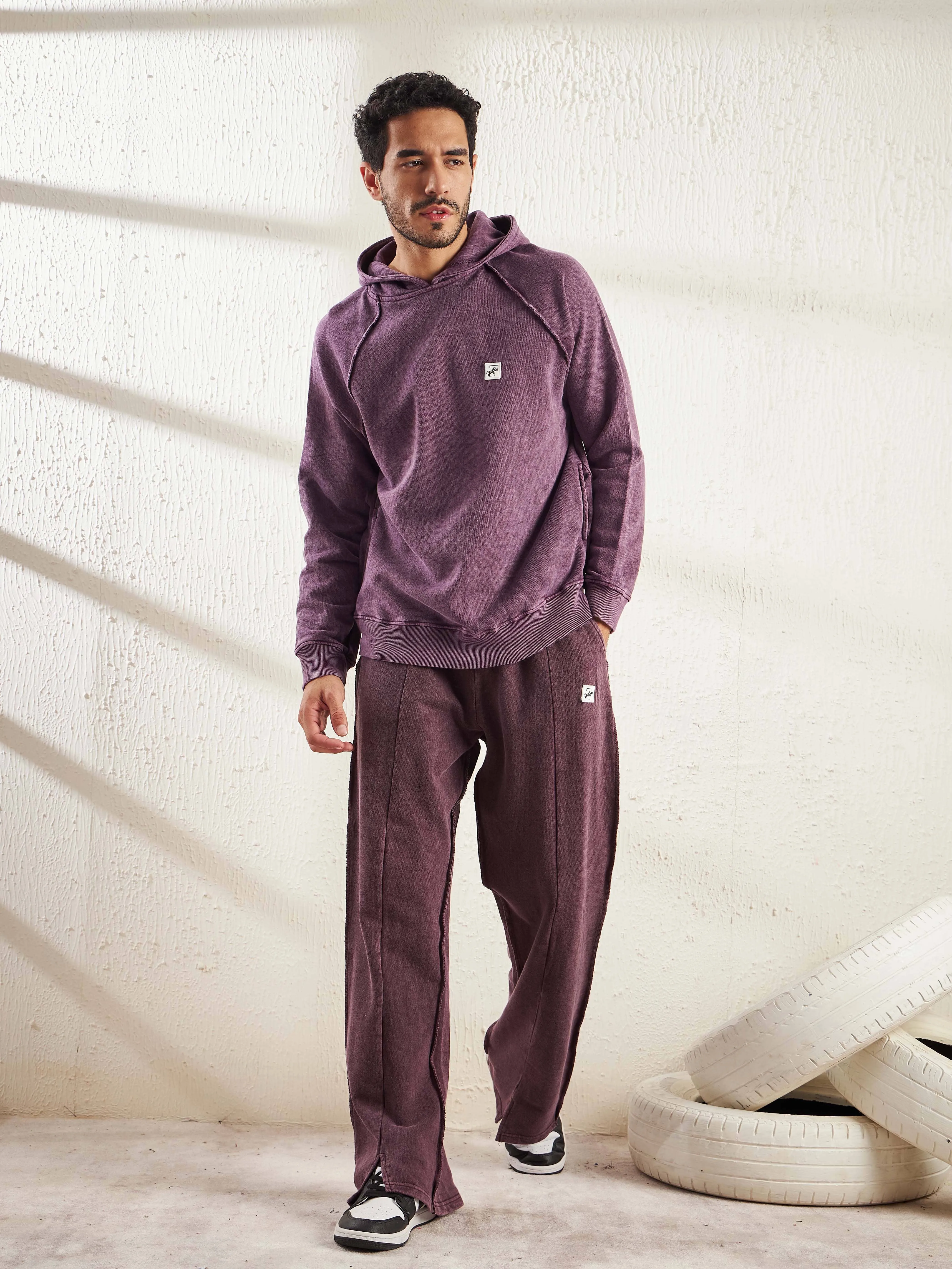 Mauve Relaxed Fit Jogger with Front Slit and Raw Finish