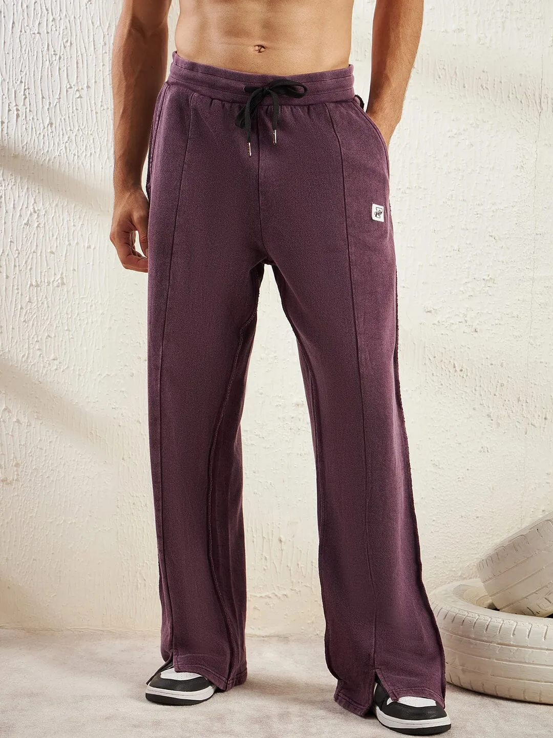 Mauve Relaxed Fit Jogger with Front Slit and Raw Finish