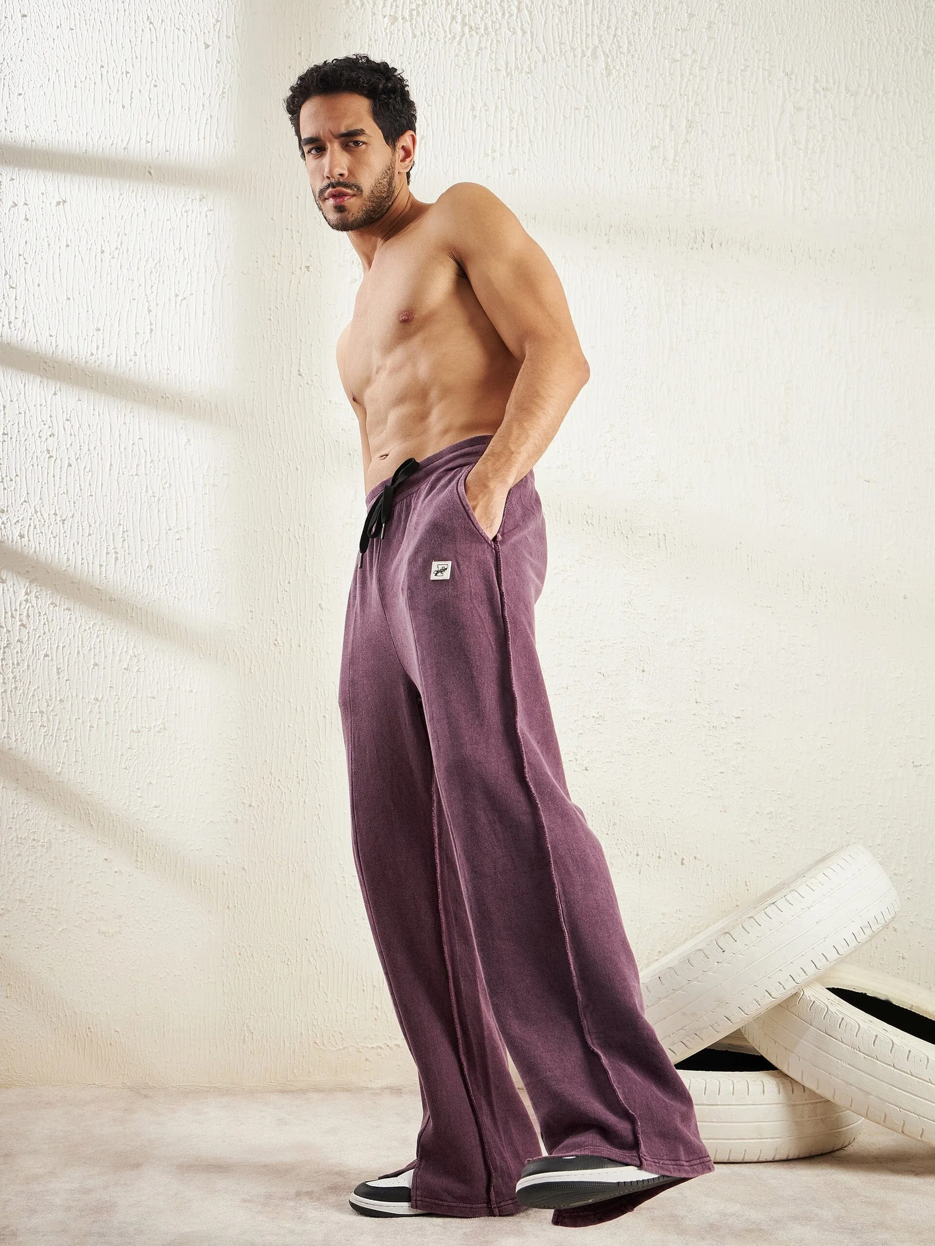 Mauve Relaxed Fit Jogger with Front Slit and Raw Finish