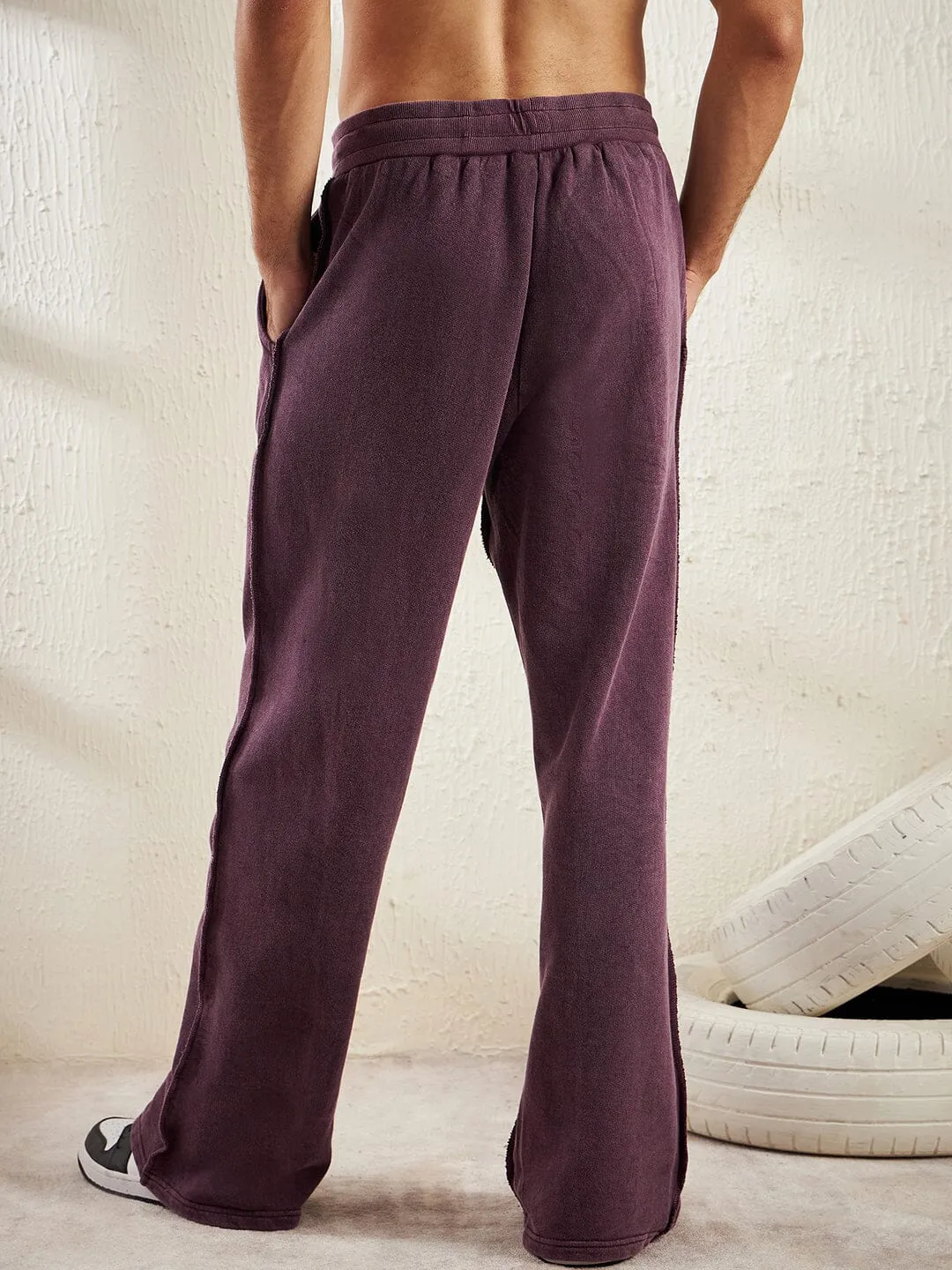 Mauve Relaxed Fit Jogger with Front Slit and Raw Finish