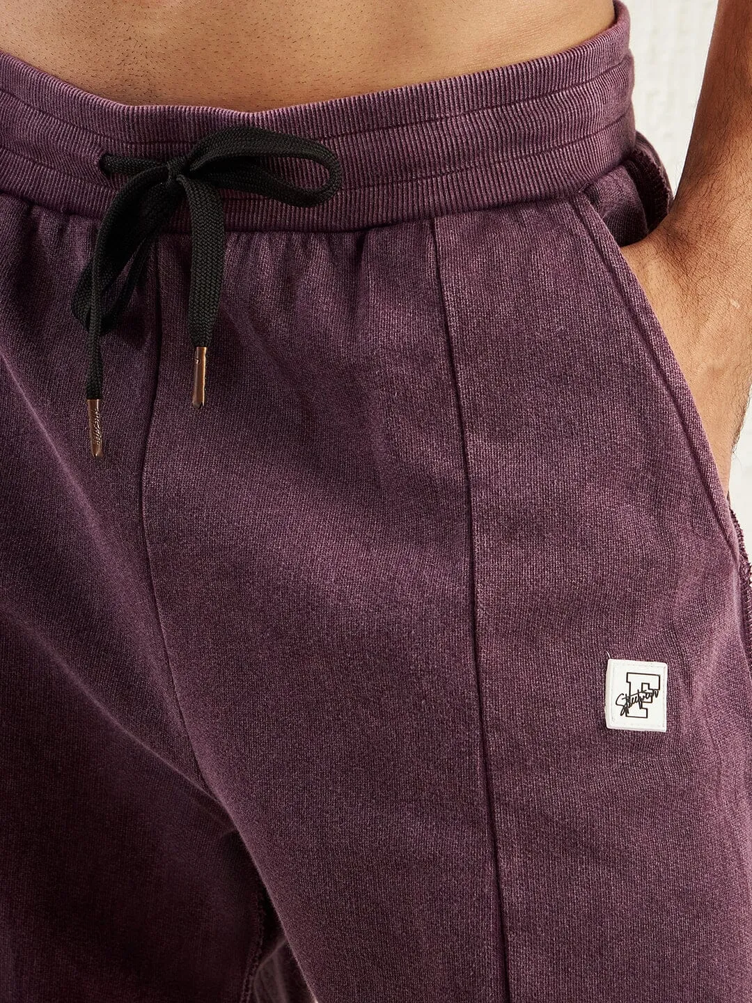 Mauve Relaxed Fit Jogger with Front Slit and Raw Finish