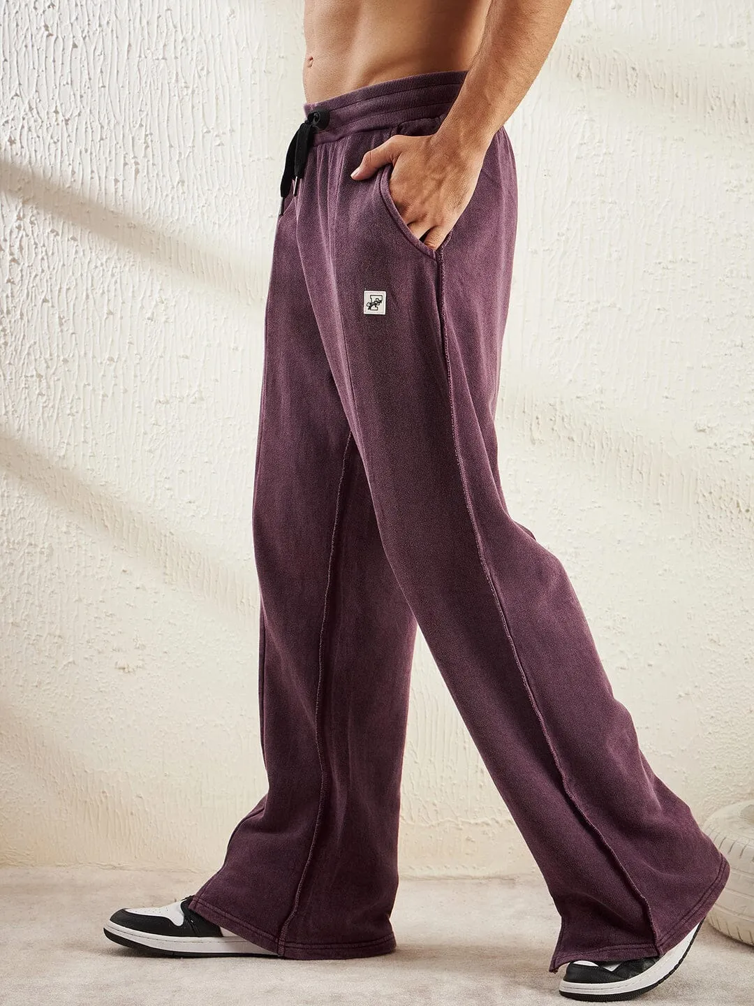 Mauve Relaxed Fit Jogger with Front Slit and Raw Finish