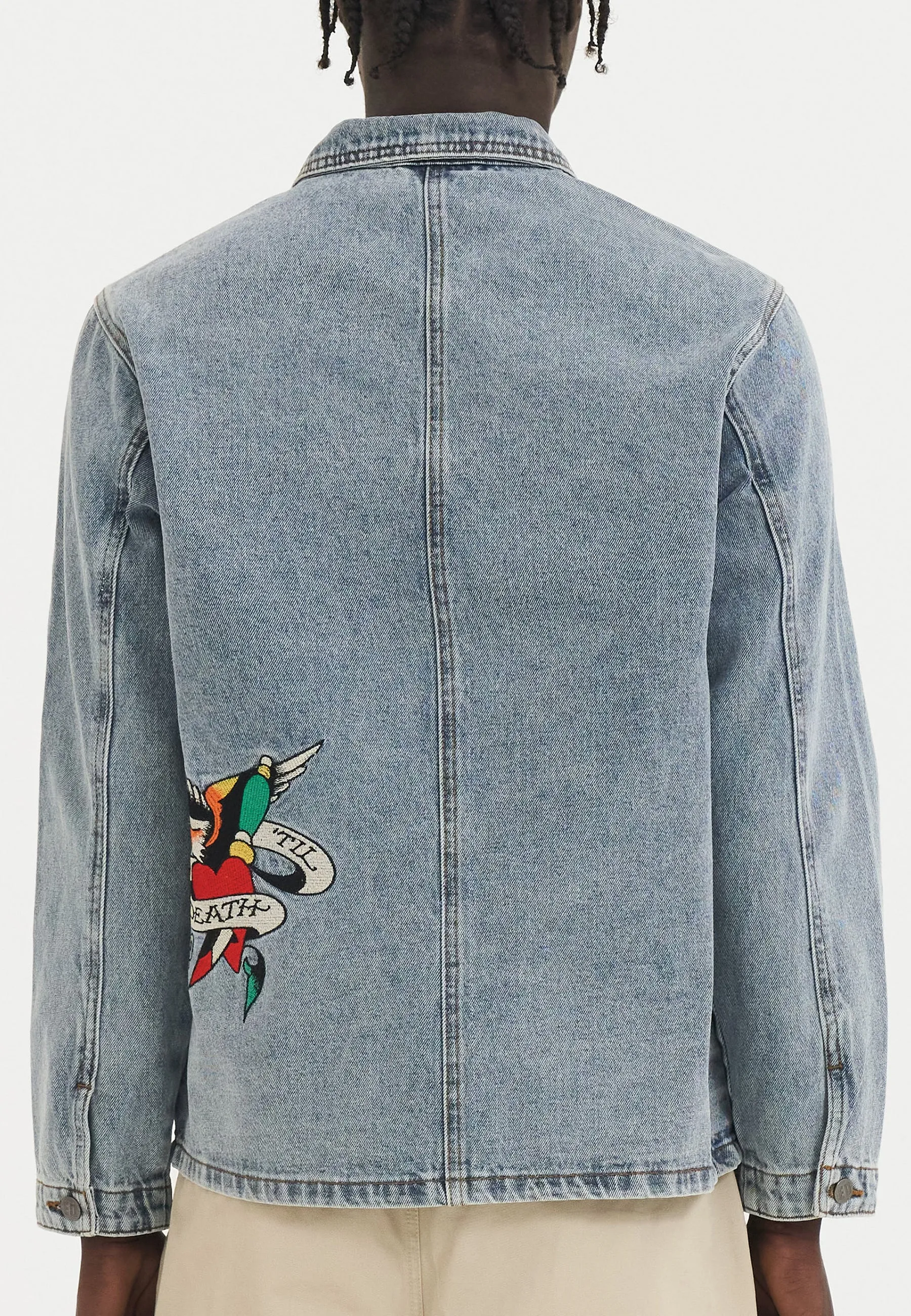 Mens Battle Of Eagles Denim Chore Jacket - Blue