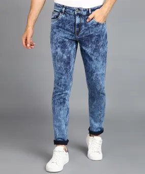 Men's Blue Regular Fit Washed Jeans Stretchable