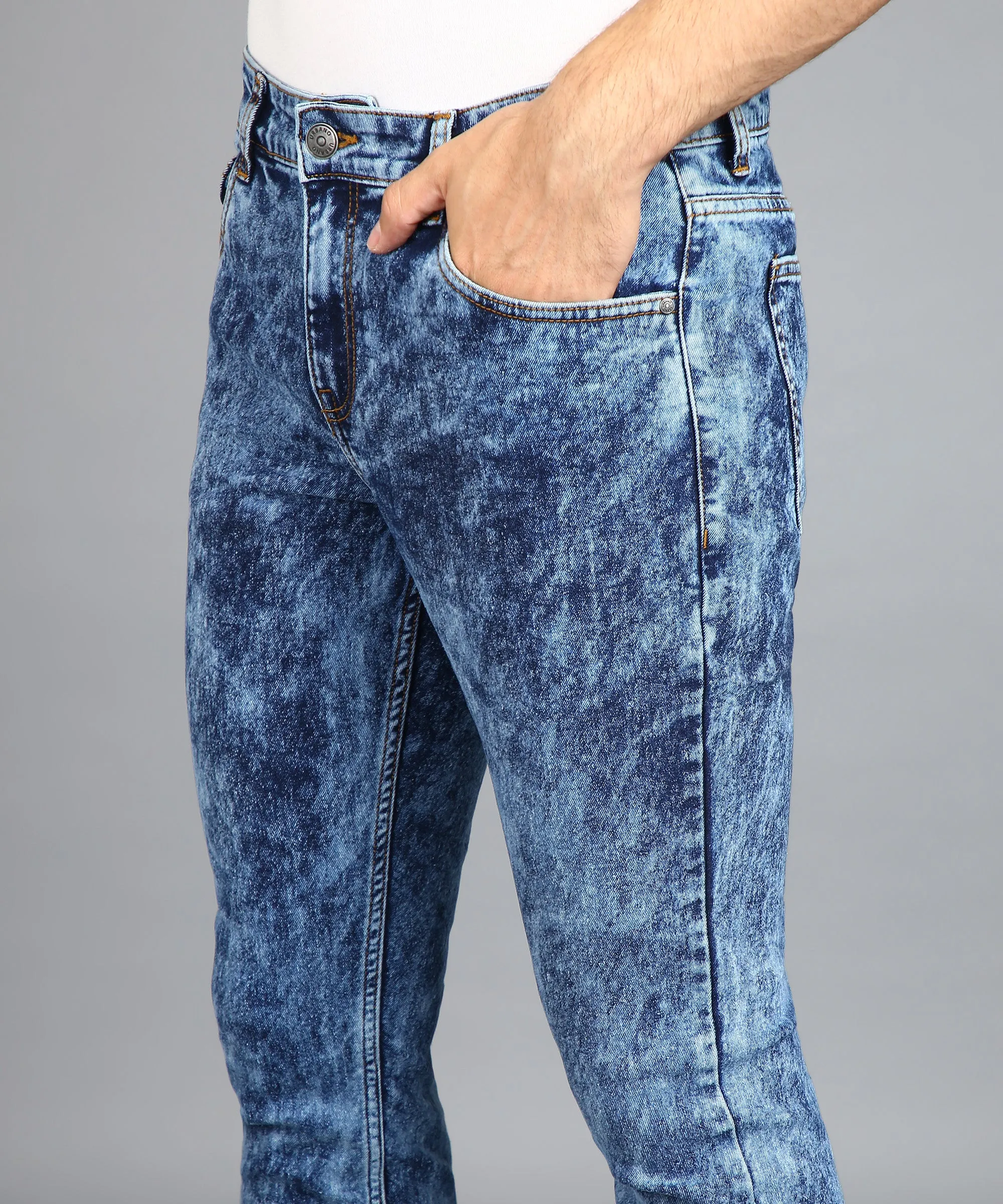 Men's Blue Regular Fit Washed Jeans Stretchable