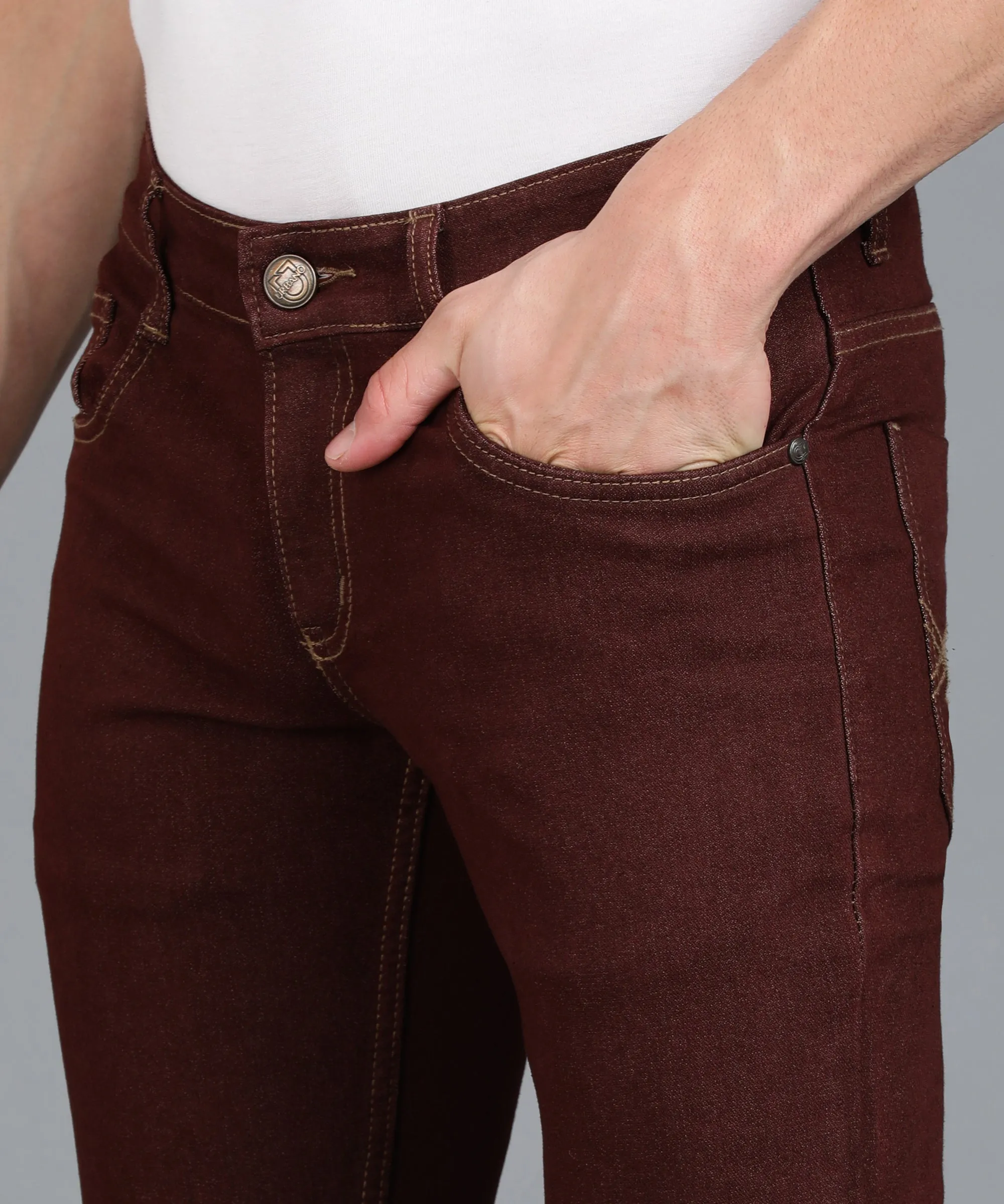 Men's Brown Washed Bootcut Jeans Stretchable