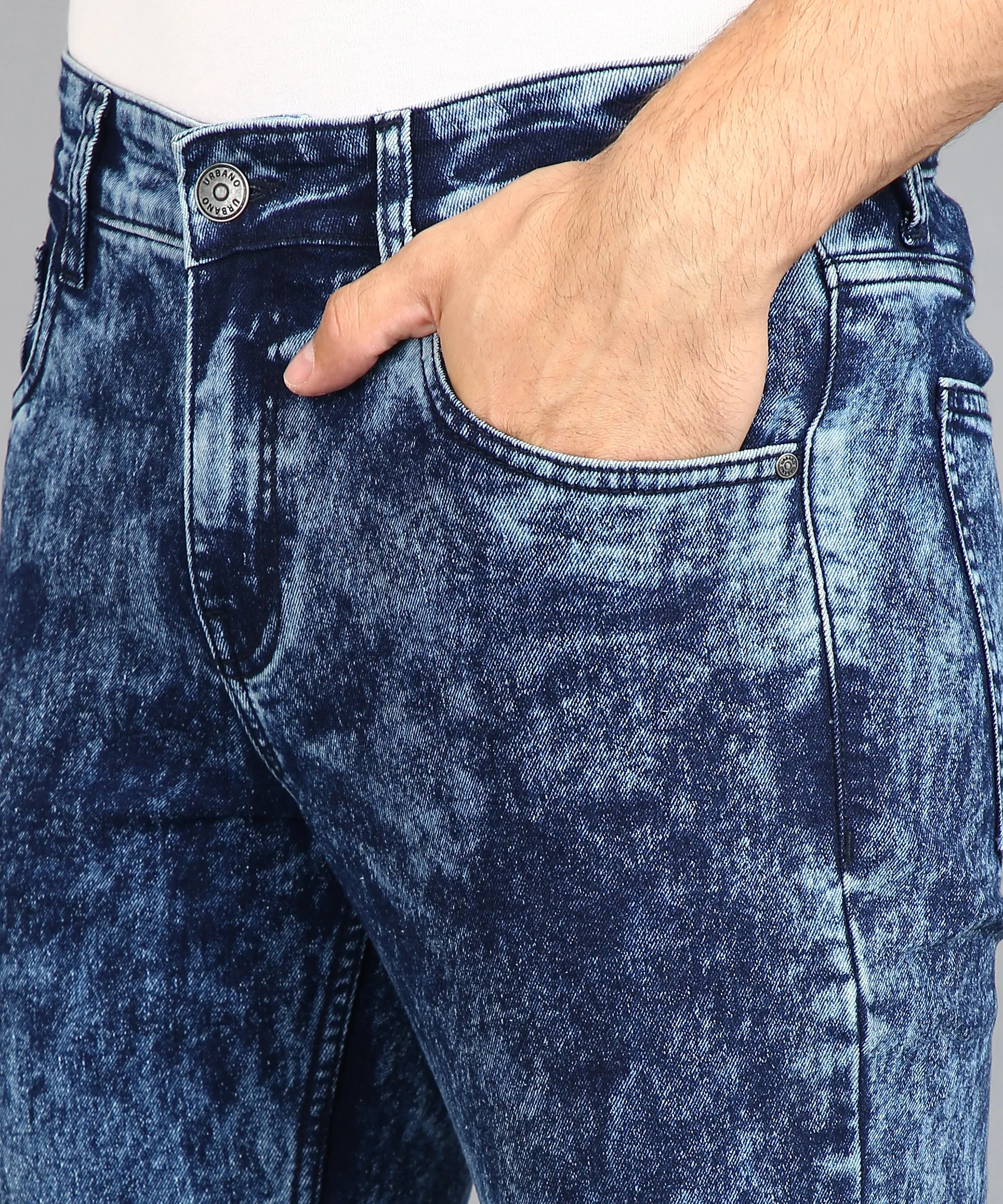 Men's Carbon Blue Regular Fit Washed Jeans Stretchable