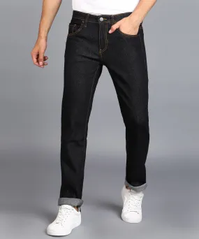 Men's Dark Blue Regular Fit Washed Jeans Stretchable