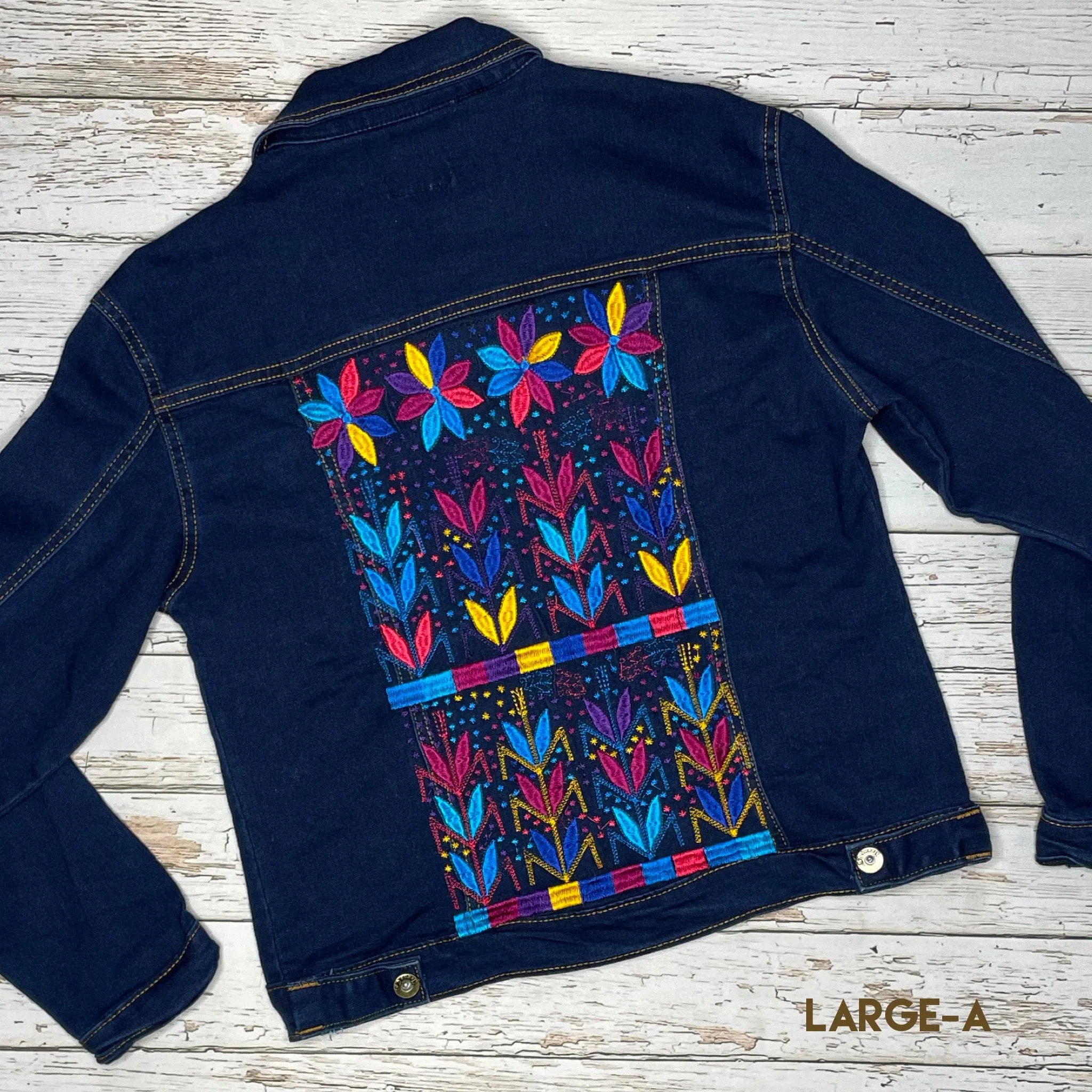 Mexican Embroidered Denim Jacket - Corn Motif