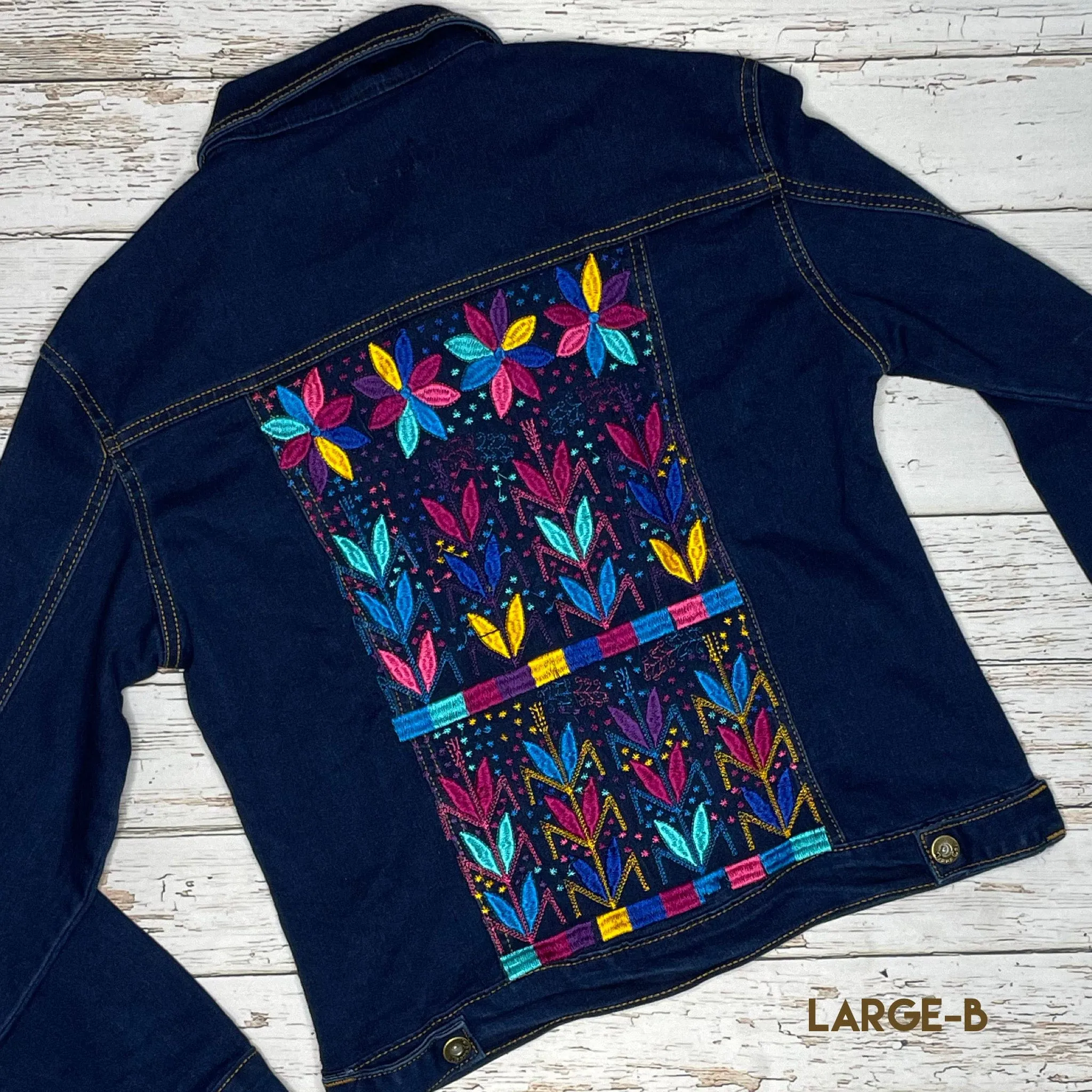 Mexican Embroidered Denim Jacket - Corn Motif