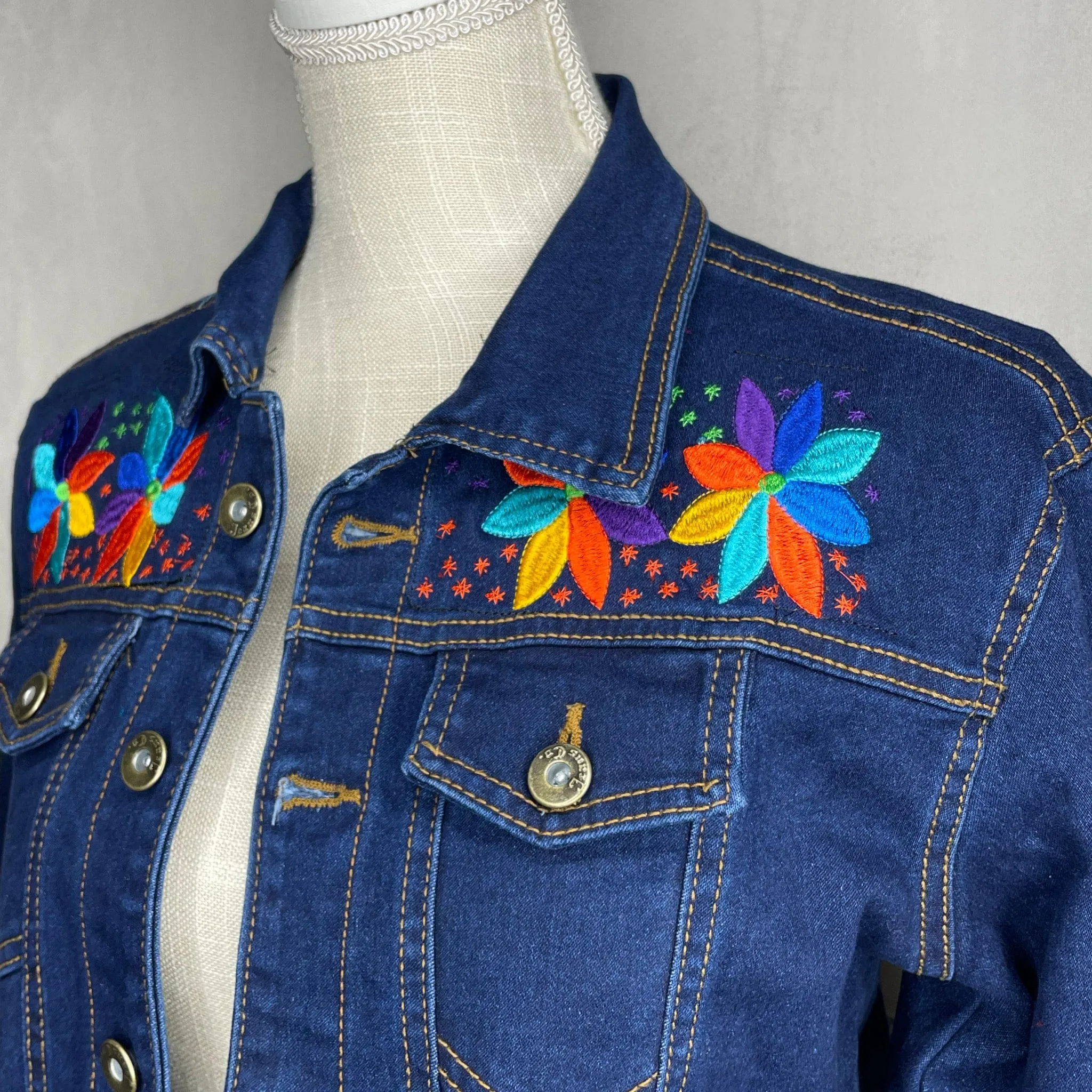 Mexican Embroidered Denim Jacket - Corn Motif