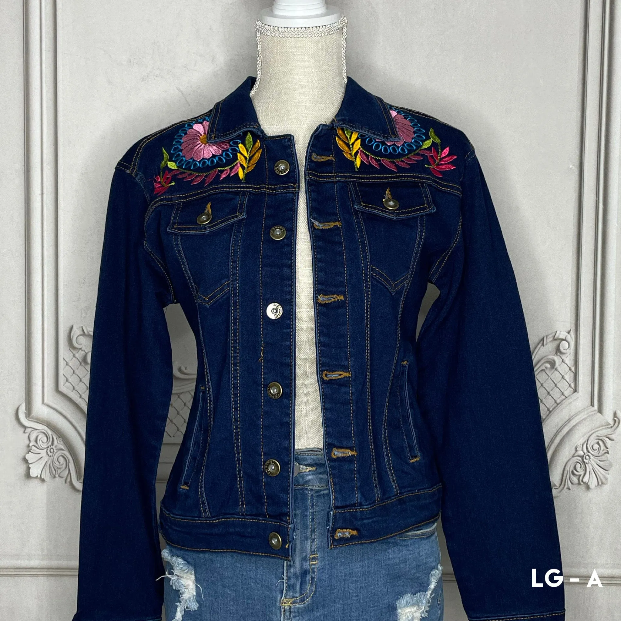 Mexican Embroidered Denim Jacket - Rococo