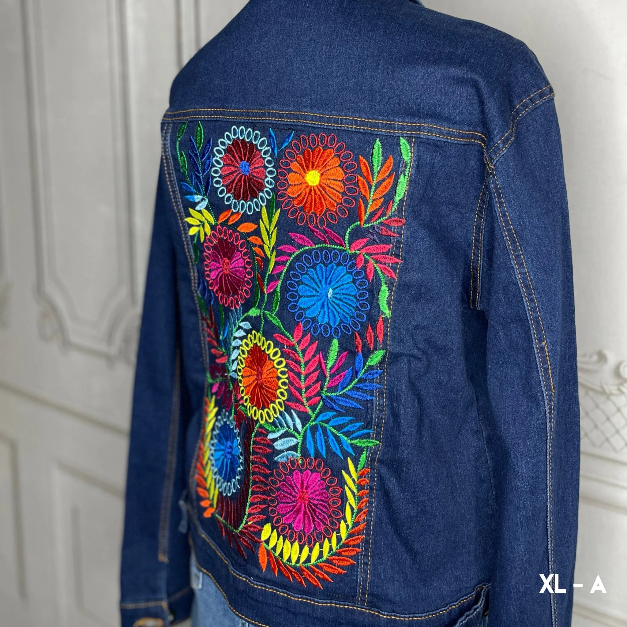 Mexican Embroidered Denim Jacket - Rococo