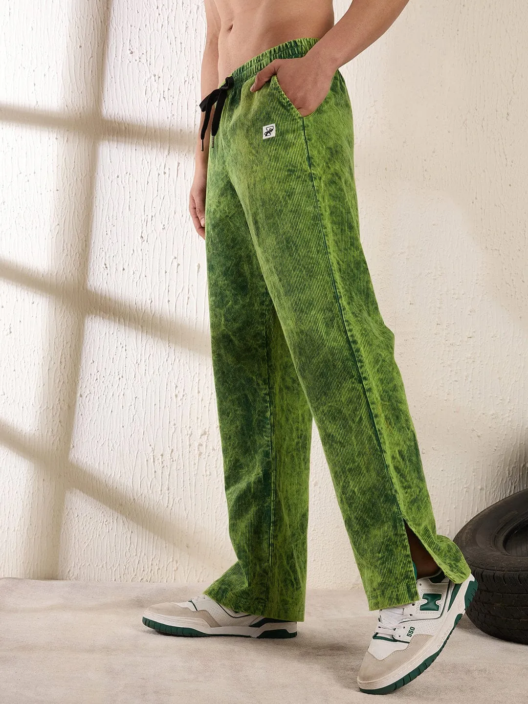 Corduroy Neon-Dyed Bootcut Track Pants with Washed Finish