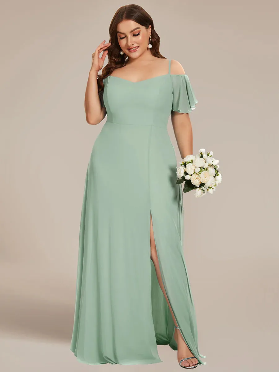 Off-Shoulder Ruffle Sleeve Plus Size Evening Dress