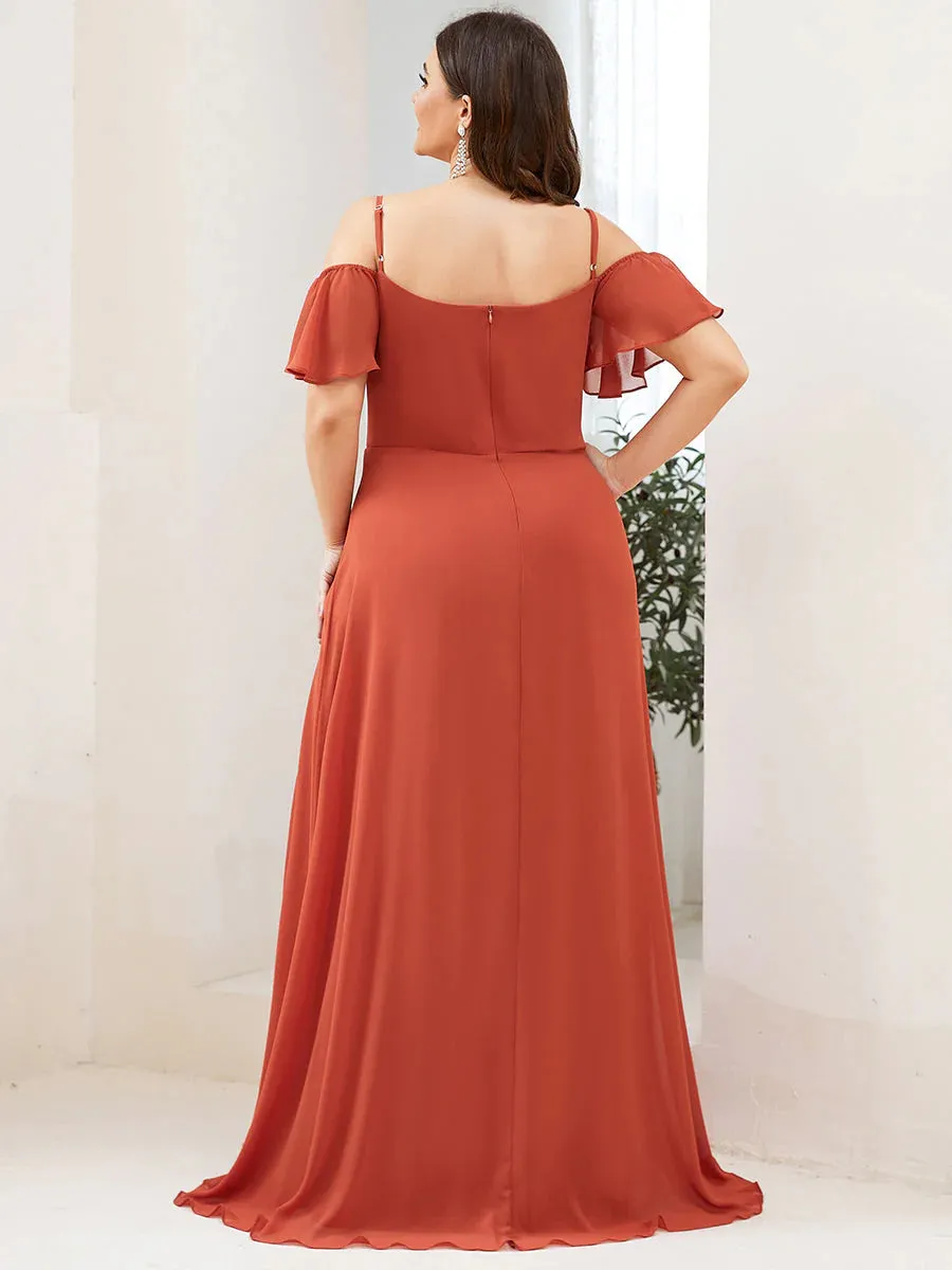 Off-Shoulder Ruffle Sleeve Plus Size Evening Dress