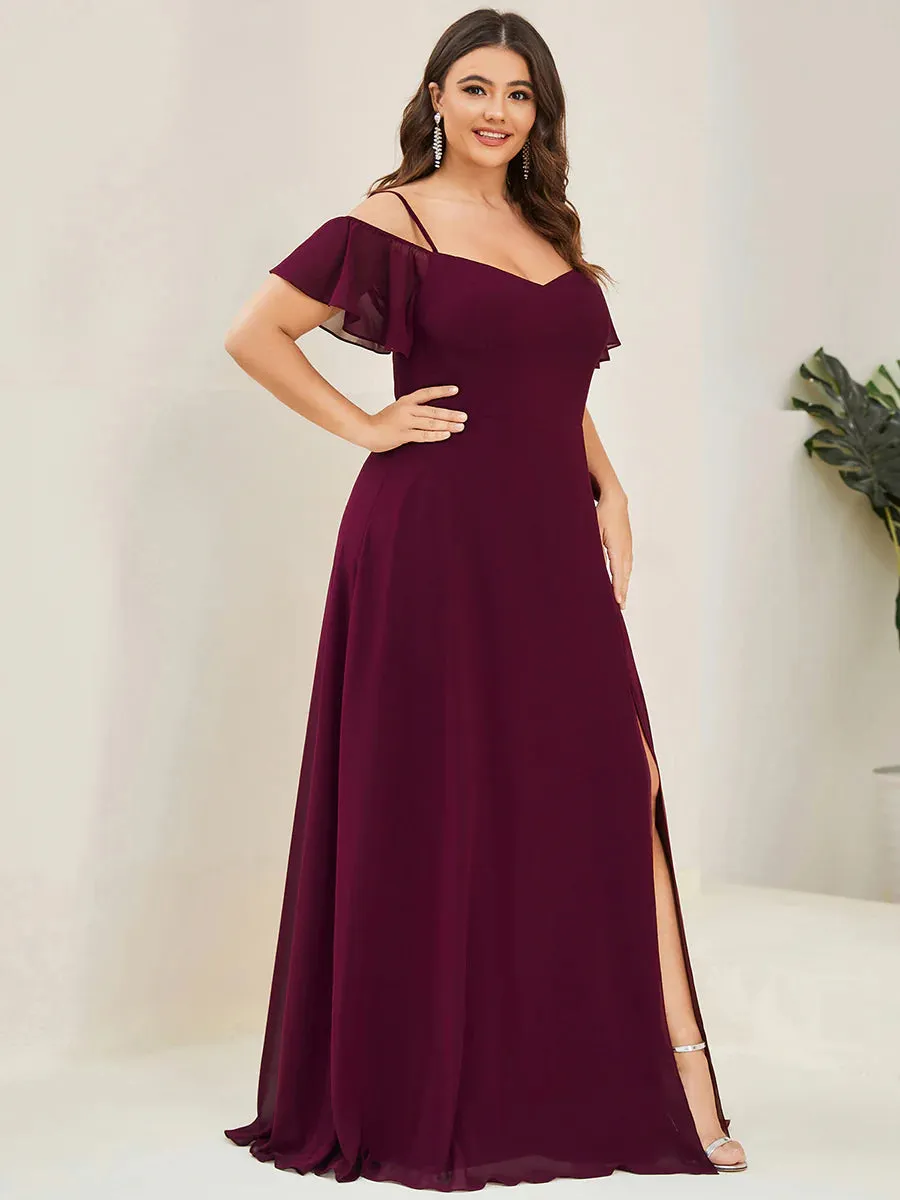 Off-Shoulder Ruffle Sleeve Plus Size Evening Dress