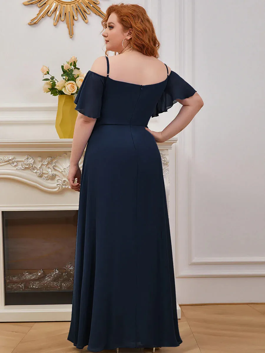 Off-Shoulder Ruffle Sleeve Plus Size Evening Dress