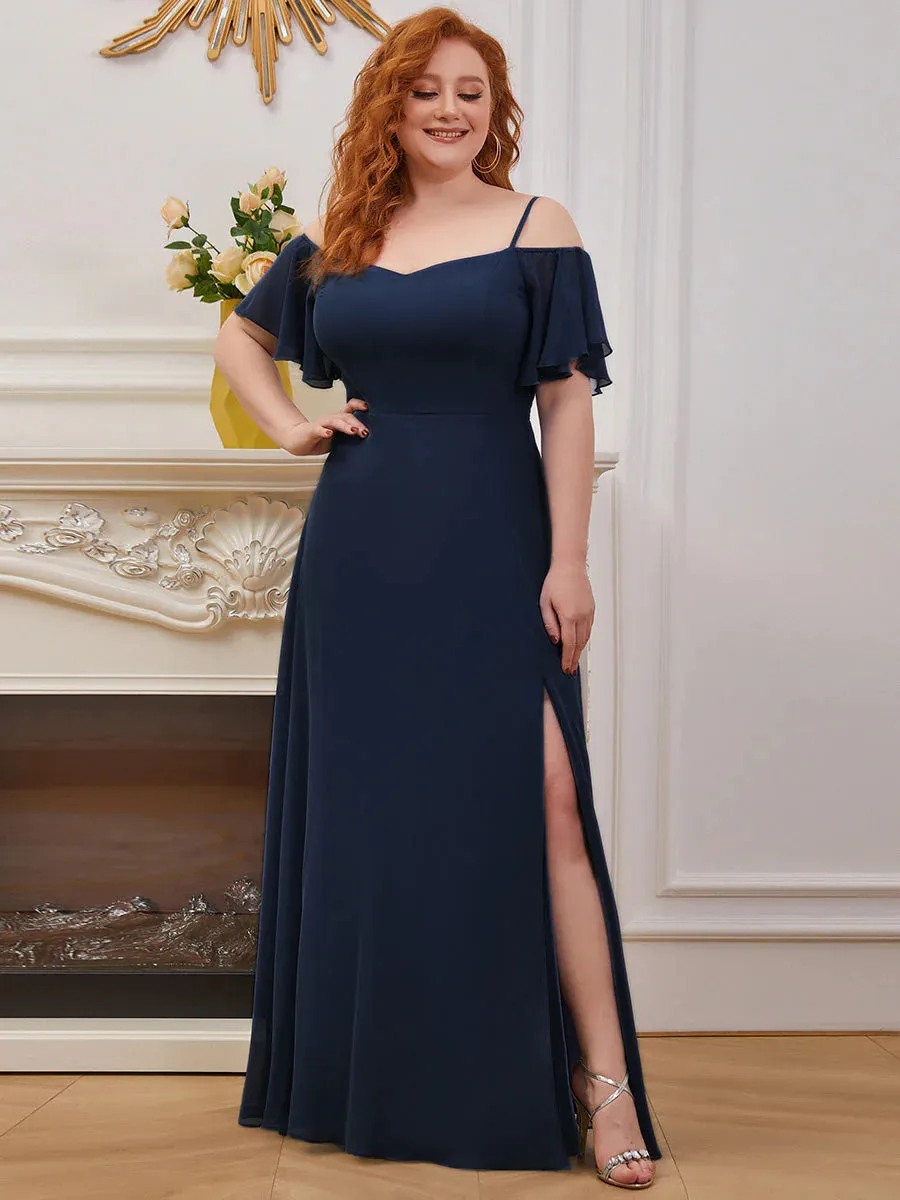 Off-Shoulder Ruffle Sleeve Plus Size Evening Dress