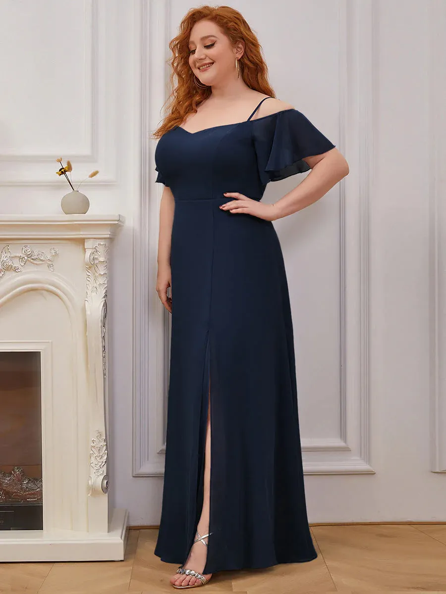 Off-Shoulder Ruffle Sleeve Plus Size Evening Dress