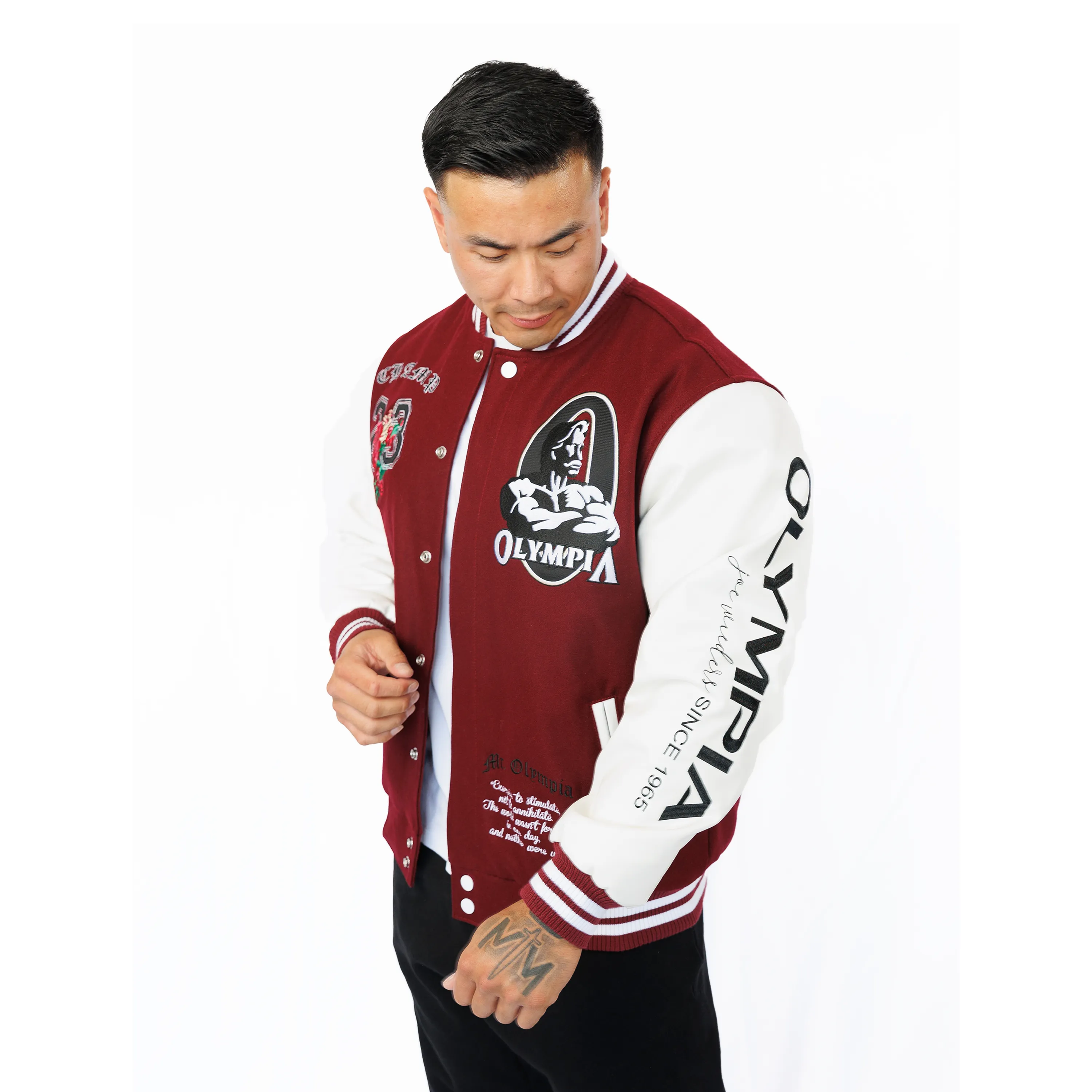 Olympia Varsity Jacket with Red Velvet Rose Design