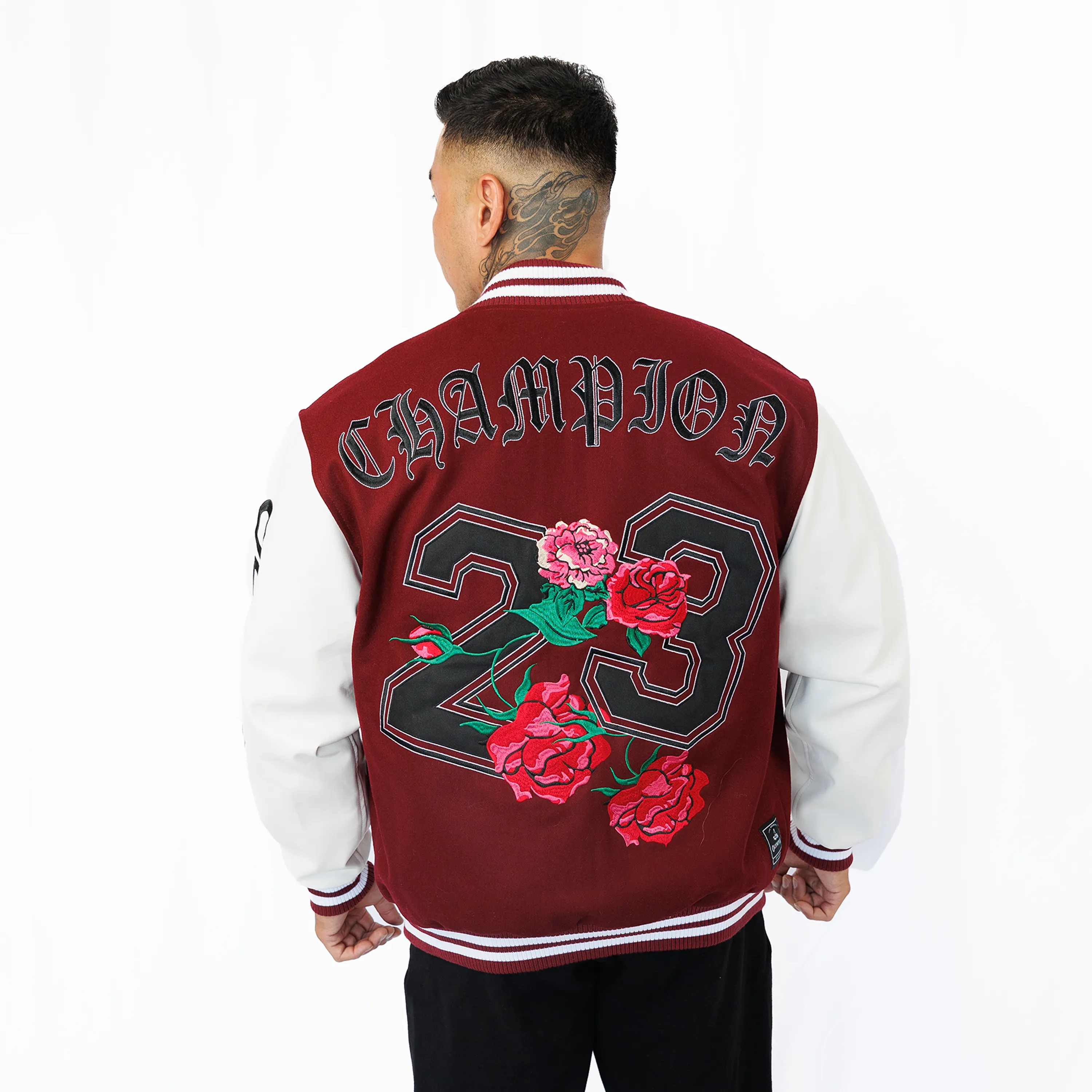 Olympia Varsity Jacket with Red Velvet Rose Design