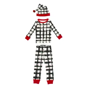 Organic Holiday Kid's PJ & Cap Set in Christmas Day Plaid