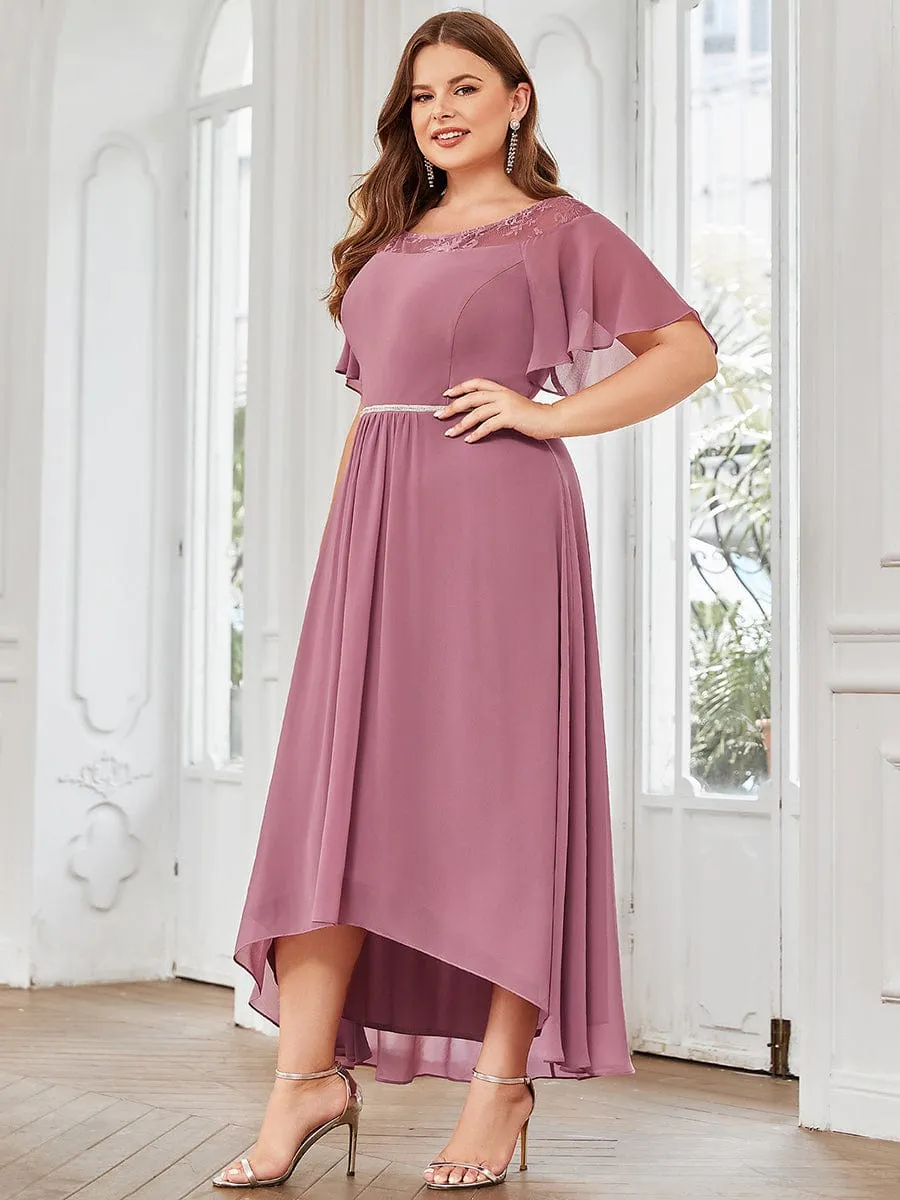 Plus Size Boat Neck Formal Dress with Sleeves