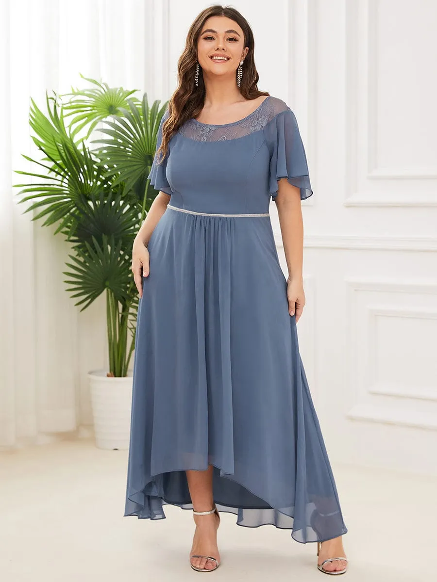 Plus Size Boat Neck Formal Dress with Sleeves