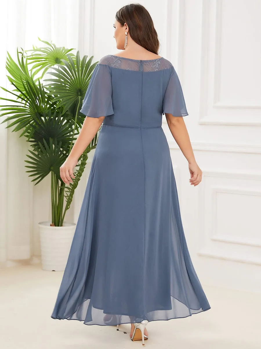 Plus Size Boat Neck Formal Dress with Sleeves