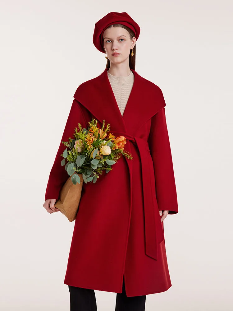 Red Mulberry Silk Wool Lapel Coat