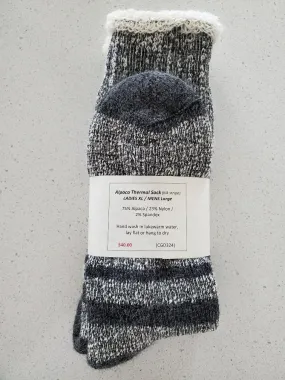 S324 Alpaca Thermal Sock Black Stripe Ladies XL / Mens Large