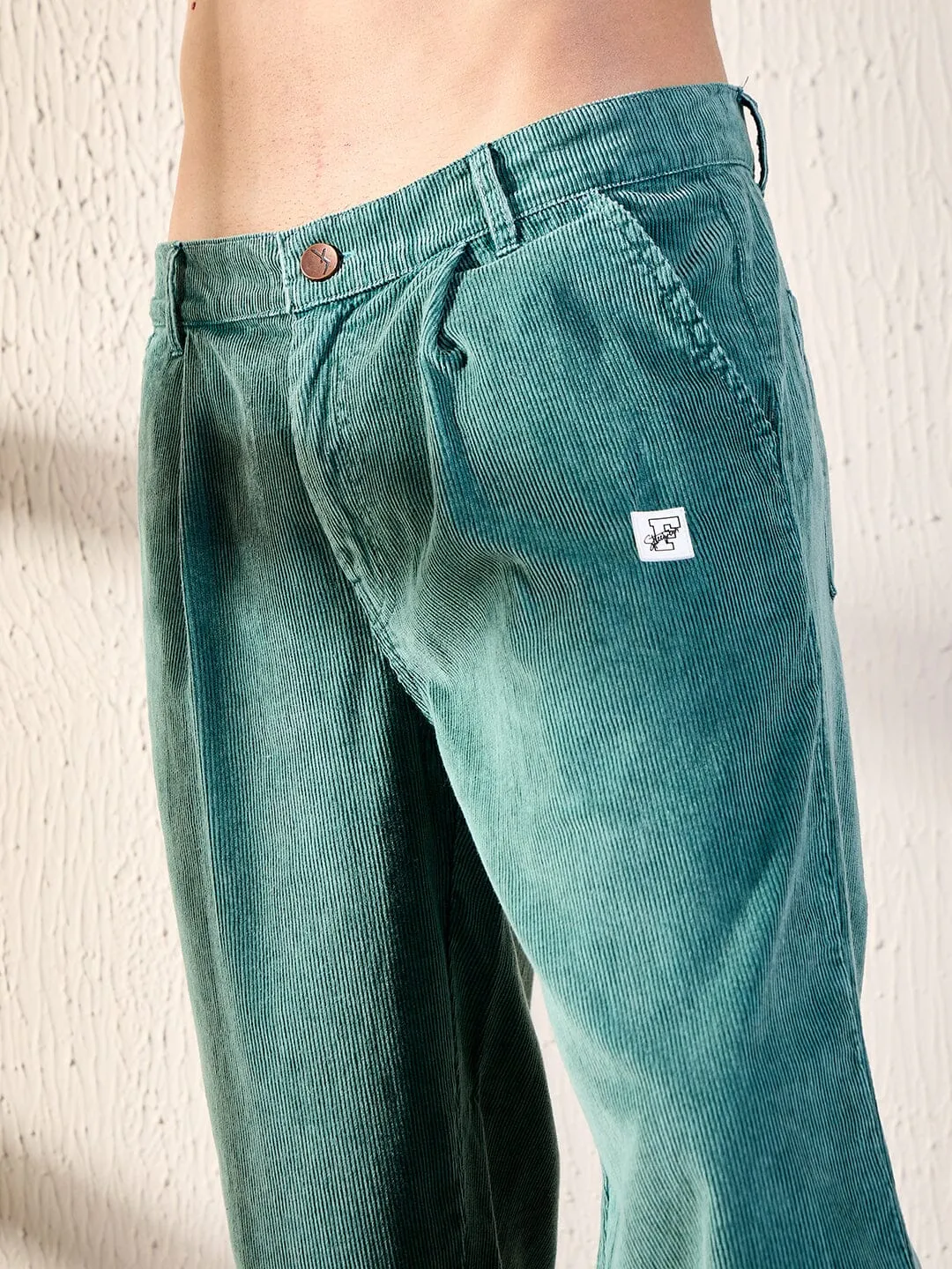 Slouchy Sea Blue Korean Corduroy Pants