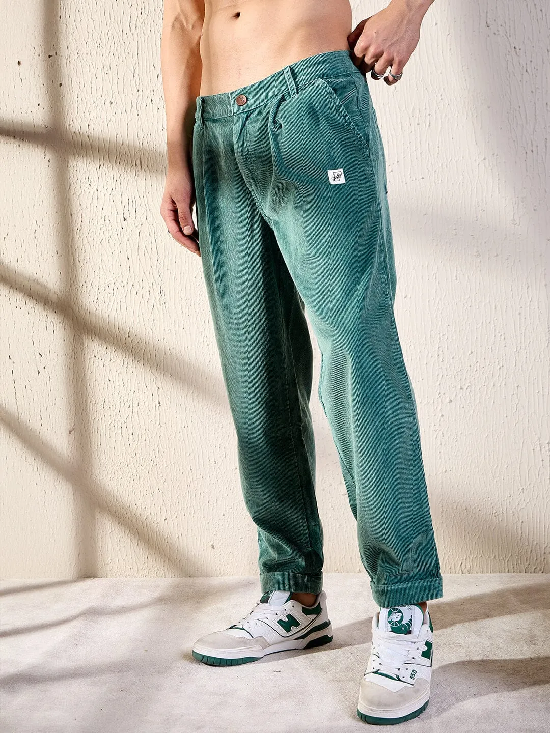 Slouchy Sea Blue Korean Corduroy Pants