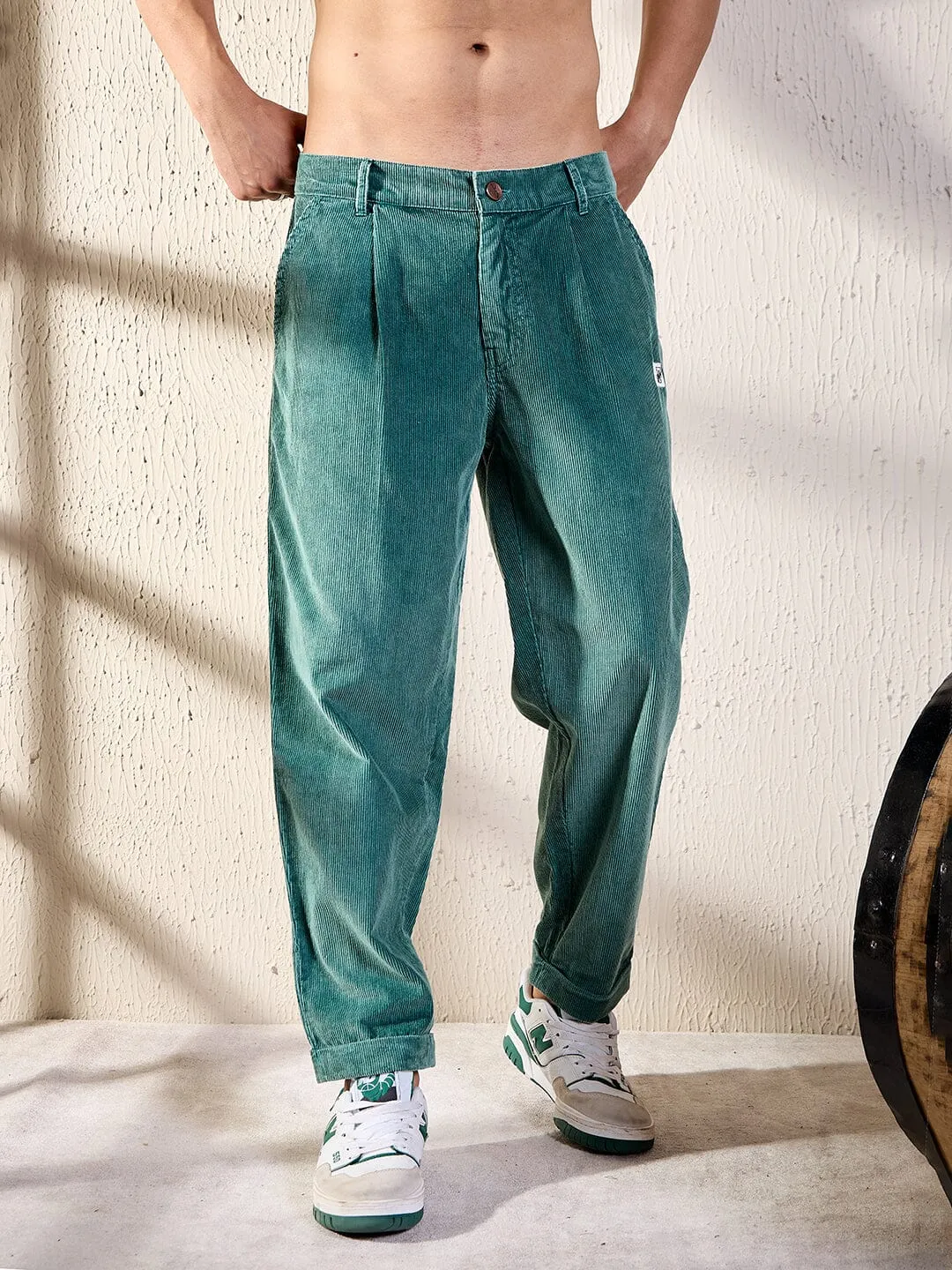 Slouchy Sea Blue Korean Corduroy Pants