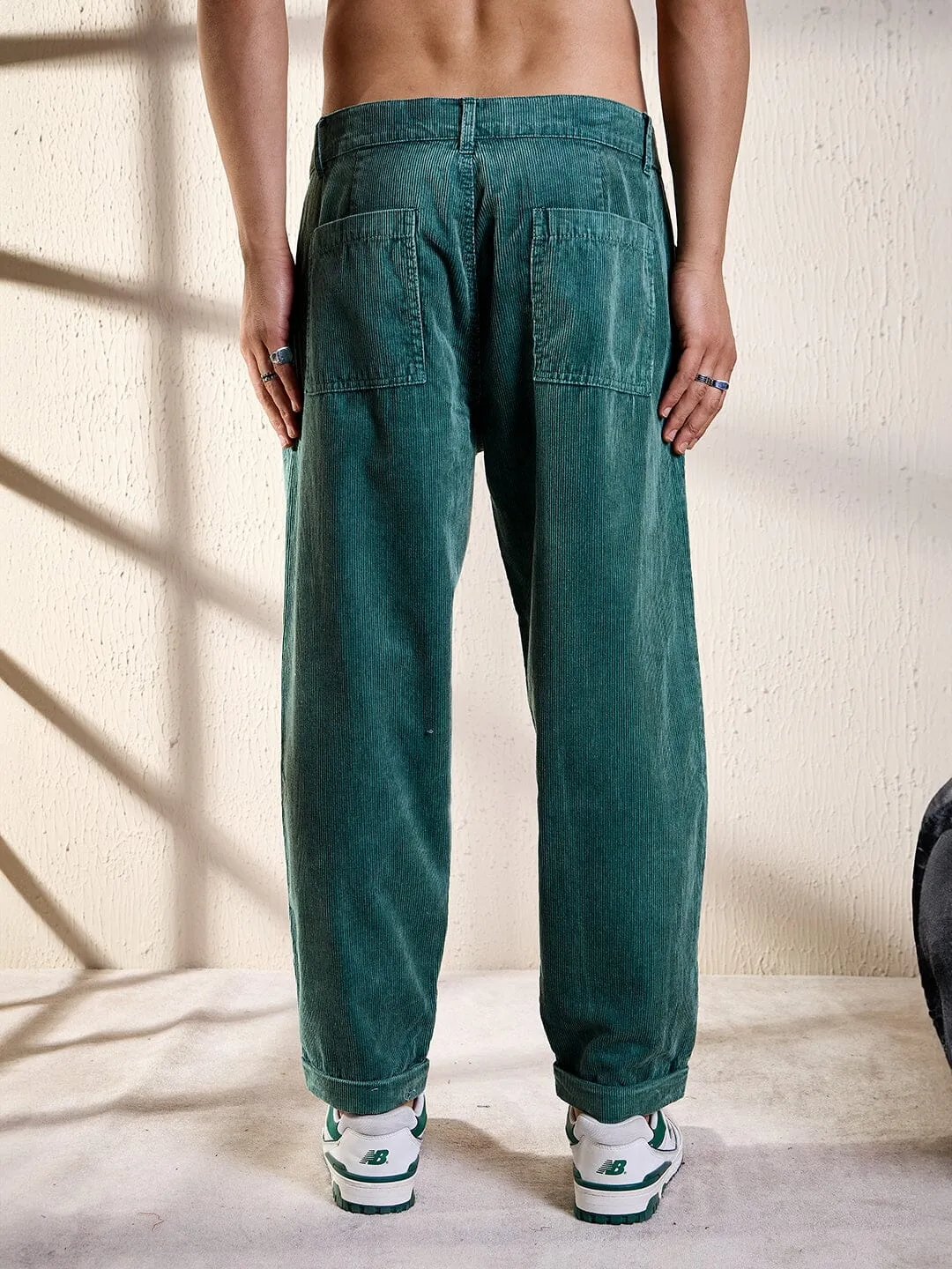 Slouchy Sea Blue Korean Corduroy Pants